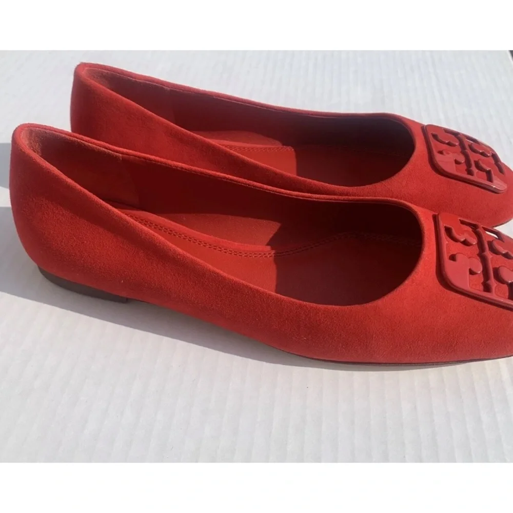 Tory Burch Size 6 Red Georgia Flat Suede Ballet Shoes - Picture 4 of 8